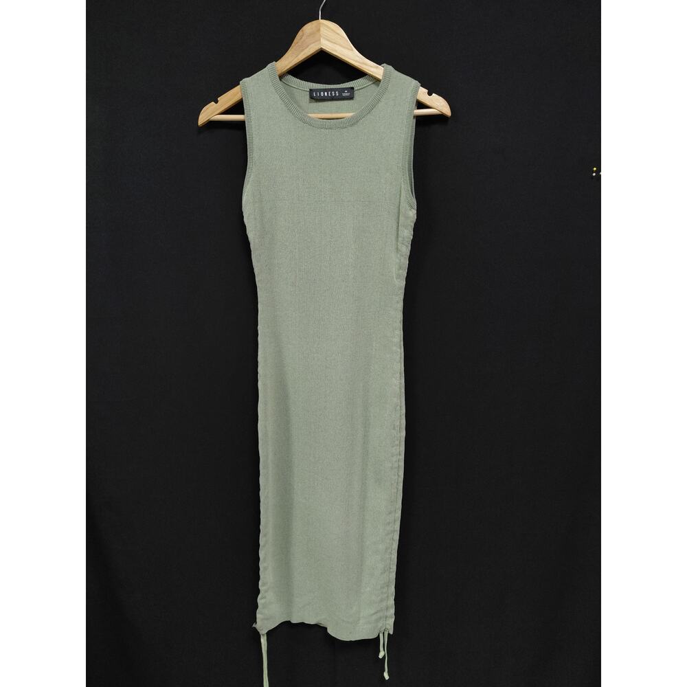 LIONESS Sleeveless Knit Dress Green Solid Crew Neck Midi Women Size M